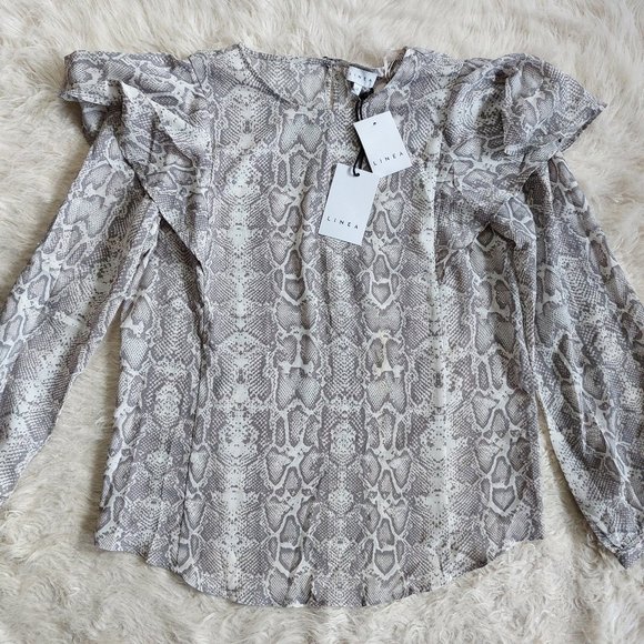 Linea Women's Gray Snake Print Blouse Size 12 - Picture 2 of 8